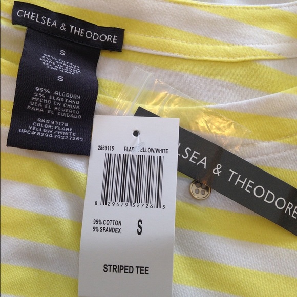 NEW Women's Nautical Pullover Top Classy Tee Yellow Stripe 3/4 Slve Scoop Hem Sm - Picture 6 of 7